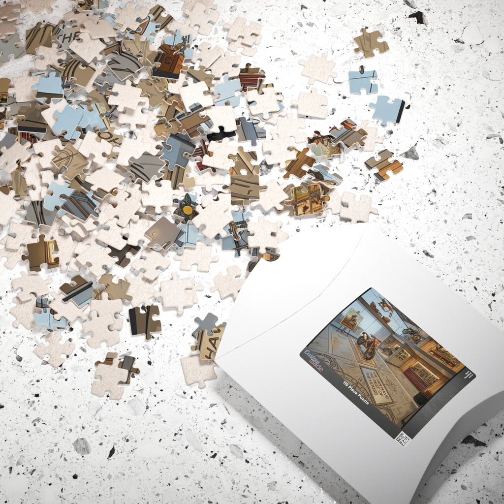 Motorcycle Garage Puzzle - Dream Workshop Scene Jigsaw puzzle "She can have the rest of the house" (110/252/520/1014 pcs)