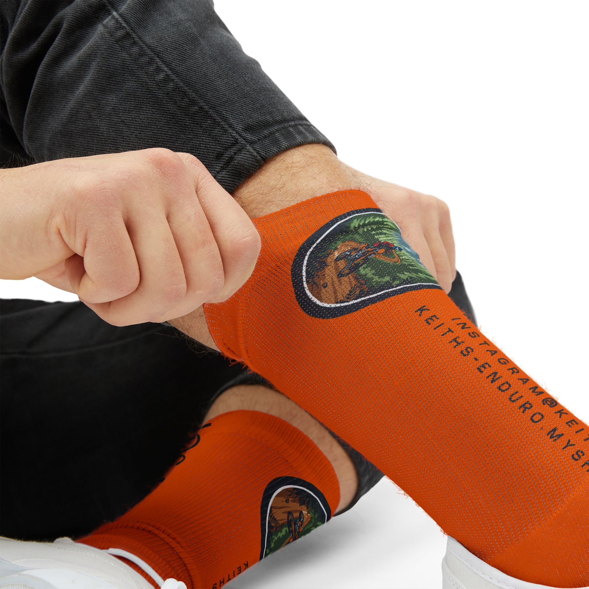 Orange 'Ride It!!' Sublimation Socks — Keith's Enduro Graphic Crew Socks