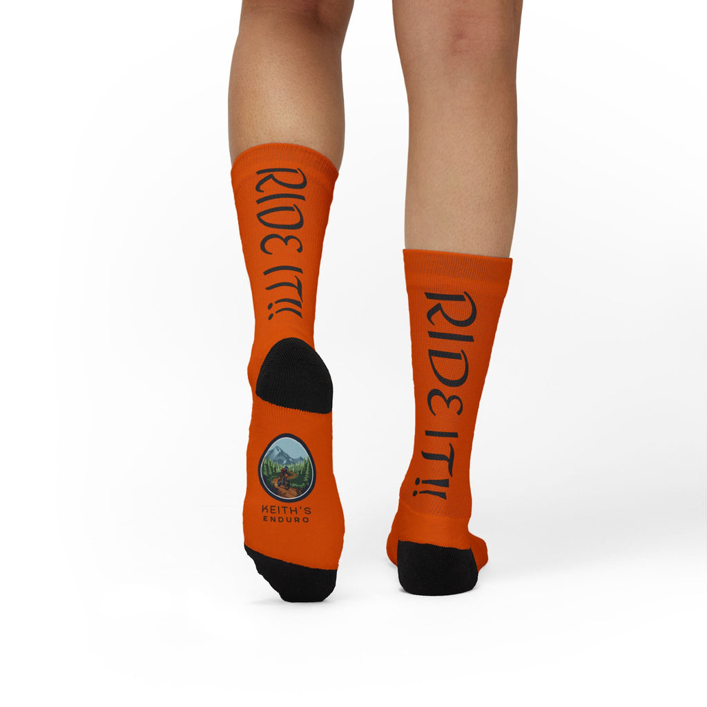 Orange 'Ride It!!' Sublimation Socks — Keith's Enduro Graphic Crew Socks