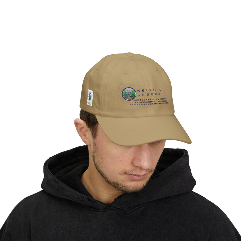Dad Cap — Keith’s Enduro Logo Embroidered White Baseball Hat