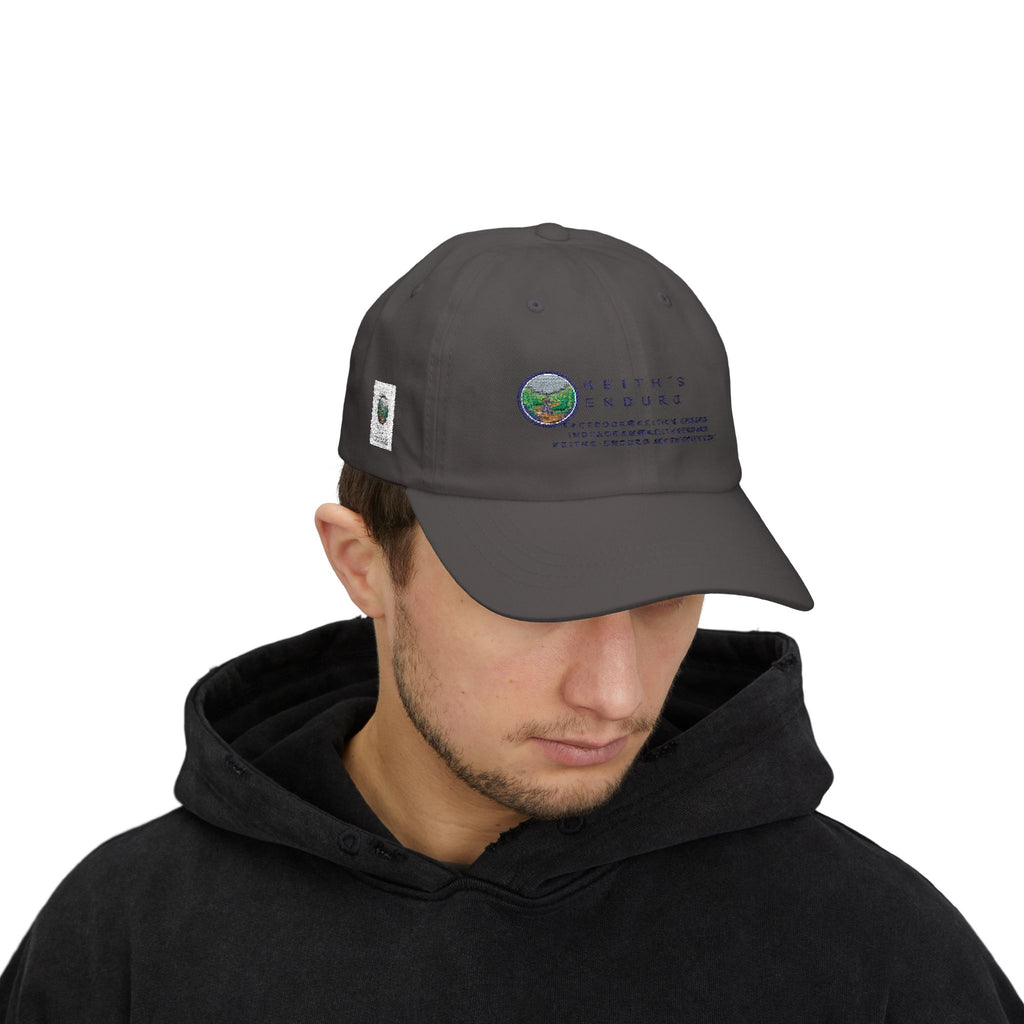 Dad Cap — Keith’s Enduro Logo Embroidered White Baseball Hat