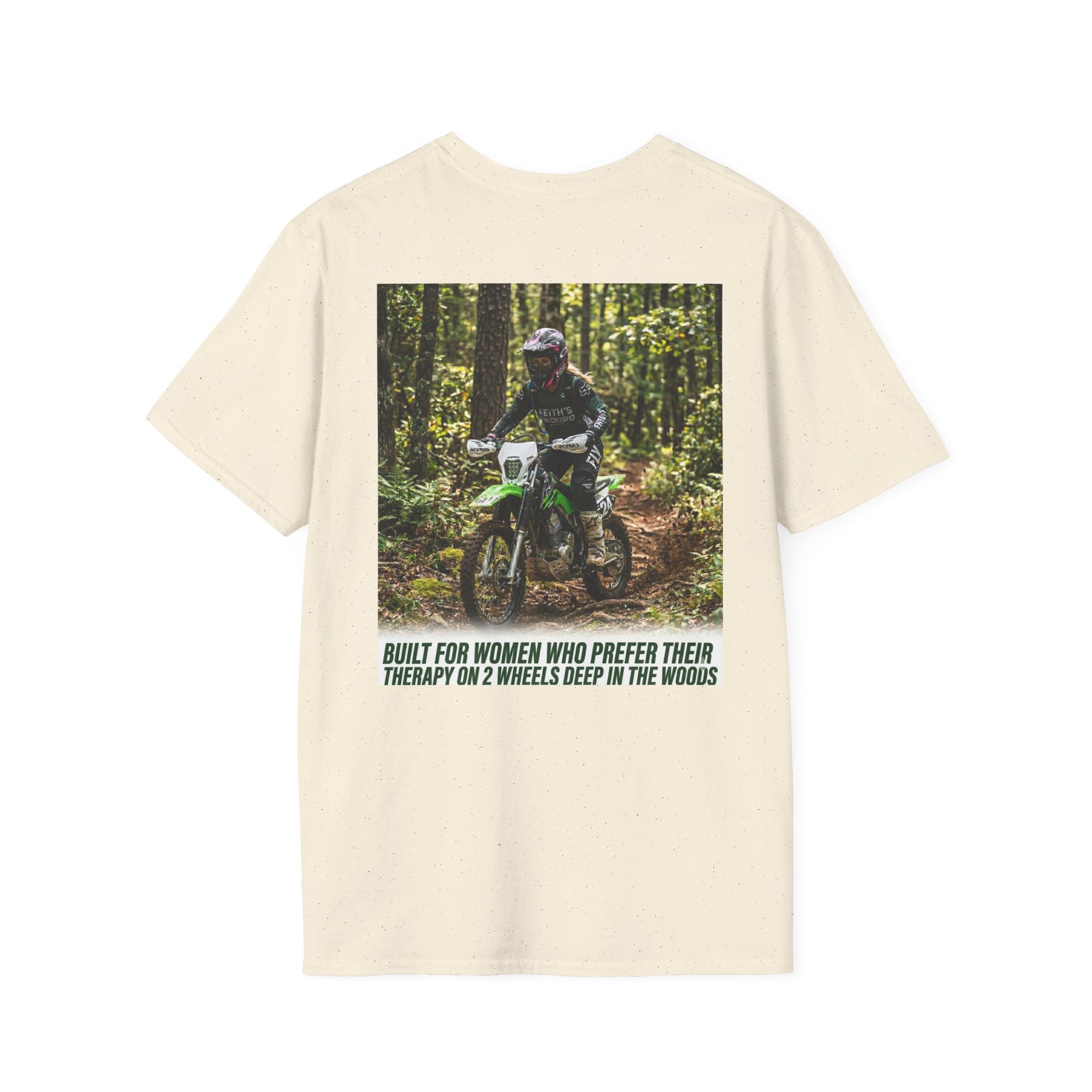 Women's T-Shirt — Trail Riding Design “Therapy on two wheels” | Casual Tee for Dirt Bike Lovers