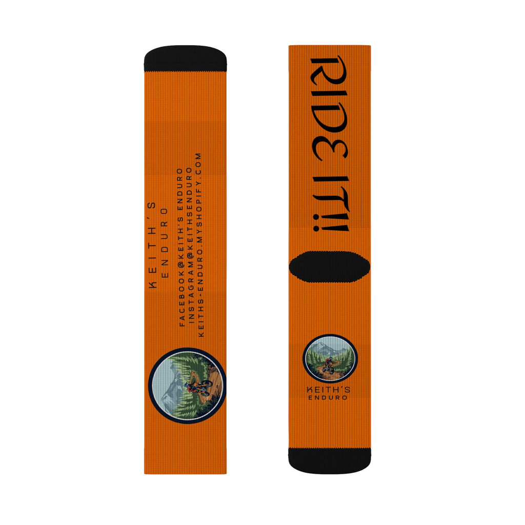 Orange 'Ride It!!' Sublimation Socks — Keith's Enduro Graphic Crew Socks