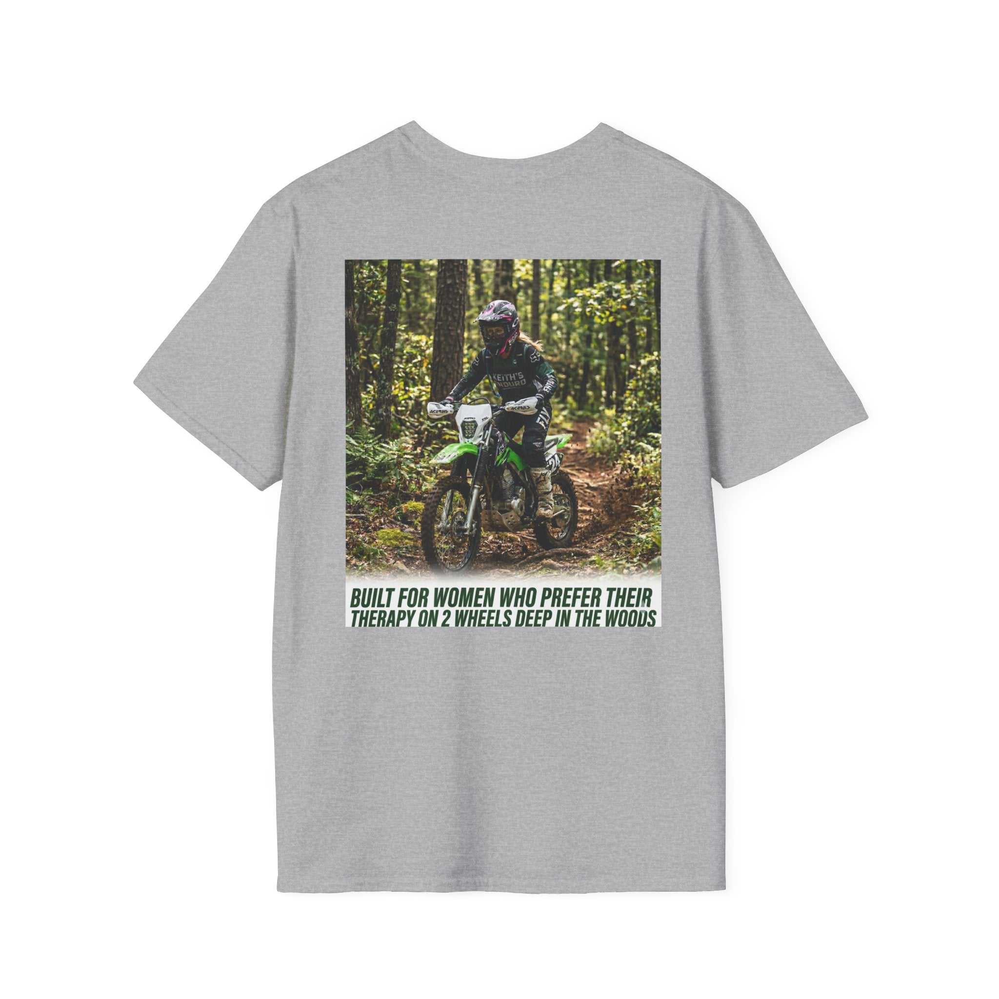Women's T-Shirt — Trail Riding Design “Therapy on two wheels” | Casual Tee for Dirt Bike Lovers