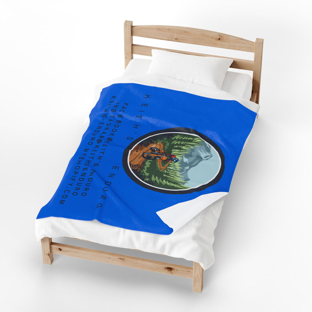 Velveteen Plush Blanket — Keith's Enduro Dirt Biking Throw (Dirt bike logo, social links)