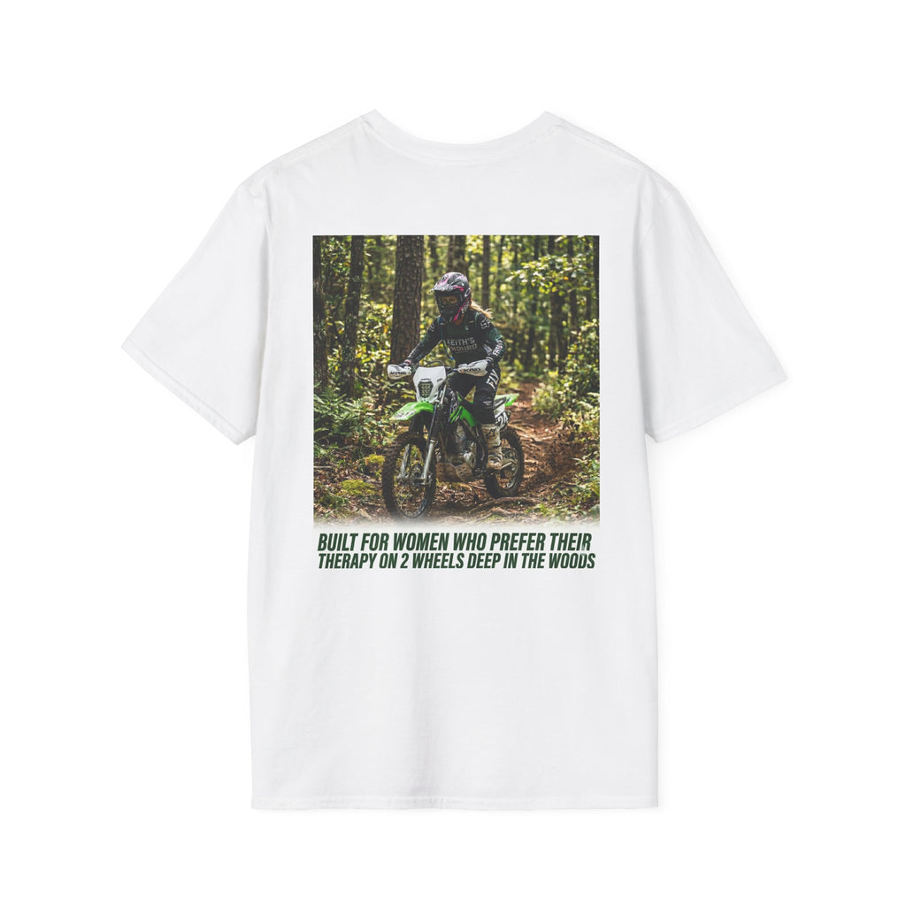 Women's T-Shirt — Trail Riding Design “Therapy on two wheels” | Casual Tee for Dirt Bike Lovers