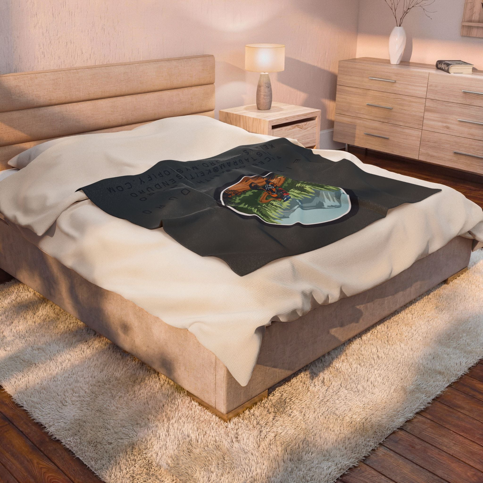 Velveteen Plush Blanket - Keith's Enduro Dirt Bike Mountain Ride Design