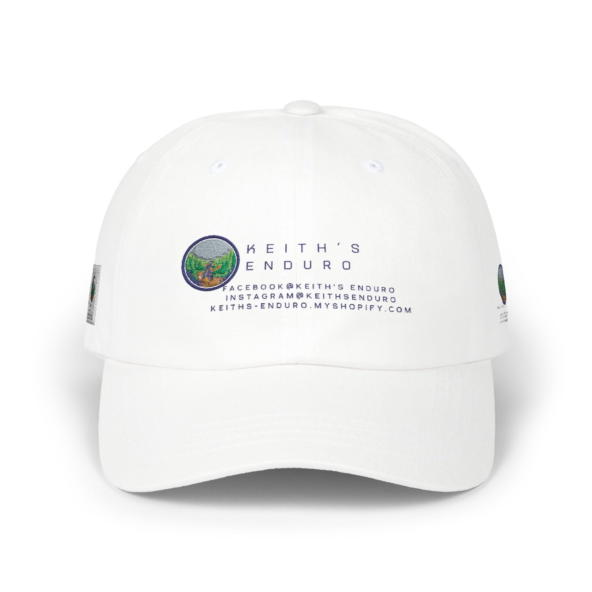 Dad Cap — Keith’s Enduro Logo Embroidered White Baseball Hat
