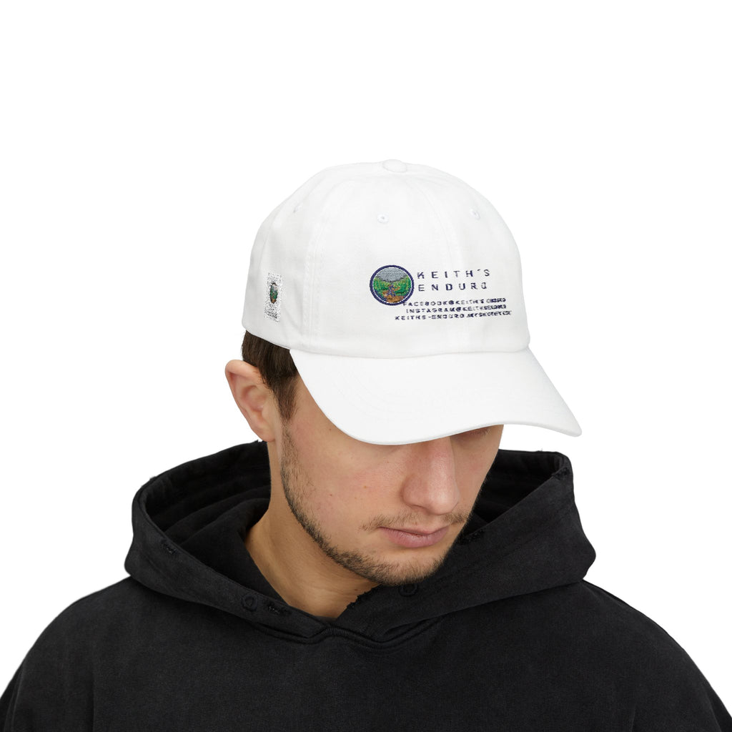 Dad Cap — Keith’s Enduro Logo Embroidered White Baseball Hat