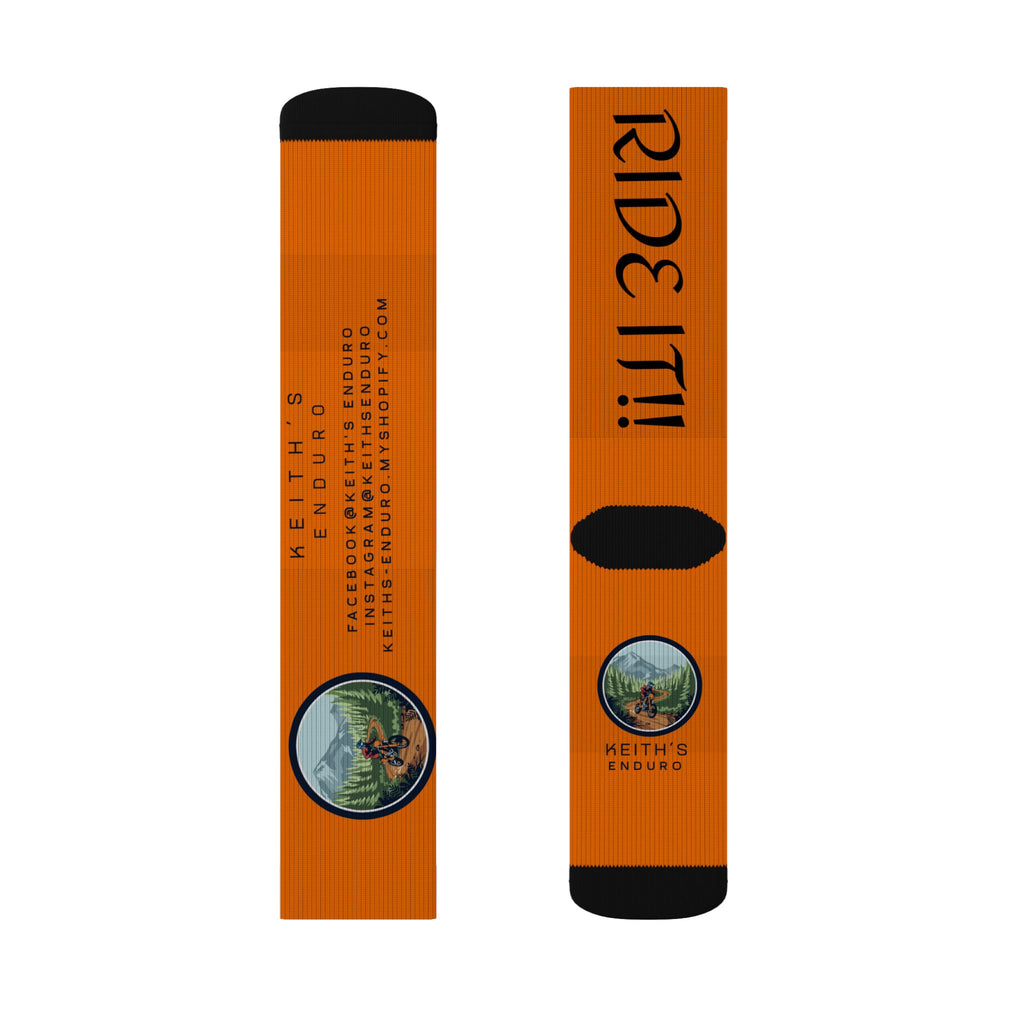 Orange 'Ride It!!' Sublimation Socks — Keith's Enduro Graphic Crew Socks