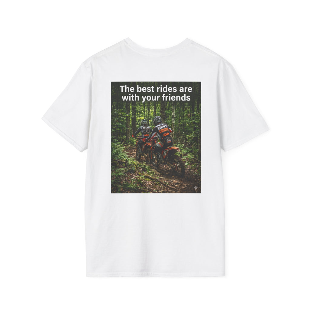 Motorcycle Dirt Bike Adventure T-Shirt — “The best rides are with your friends” Forest Dirt Bike Tee