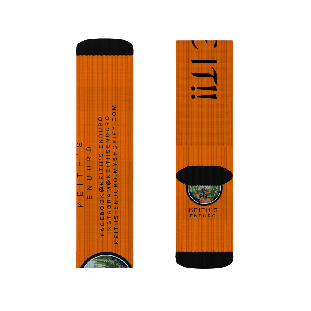 Orange 'Ride It!!' Sublimation Socks — Keith's Enduro Graphic Crew Socks