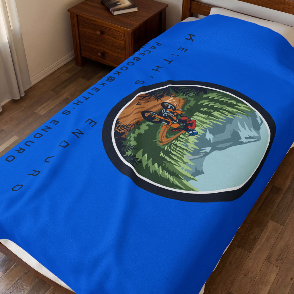 Velveteen Plush Blanket — Keith's Enduro Dirt Biking Throw (Dirt bike logo, social links)