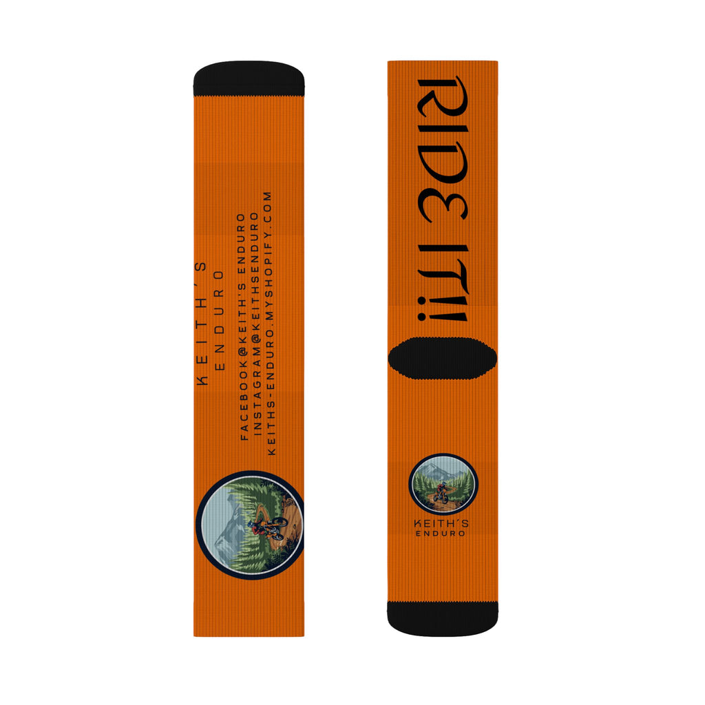 Orange 'Ride It!!' Sublimation Socks — Keith's Enduro Graphic Crew Socks