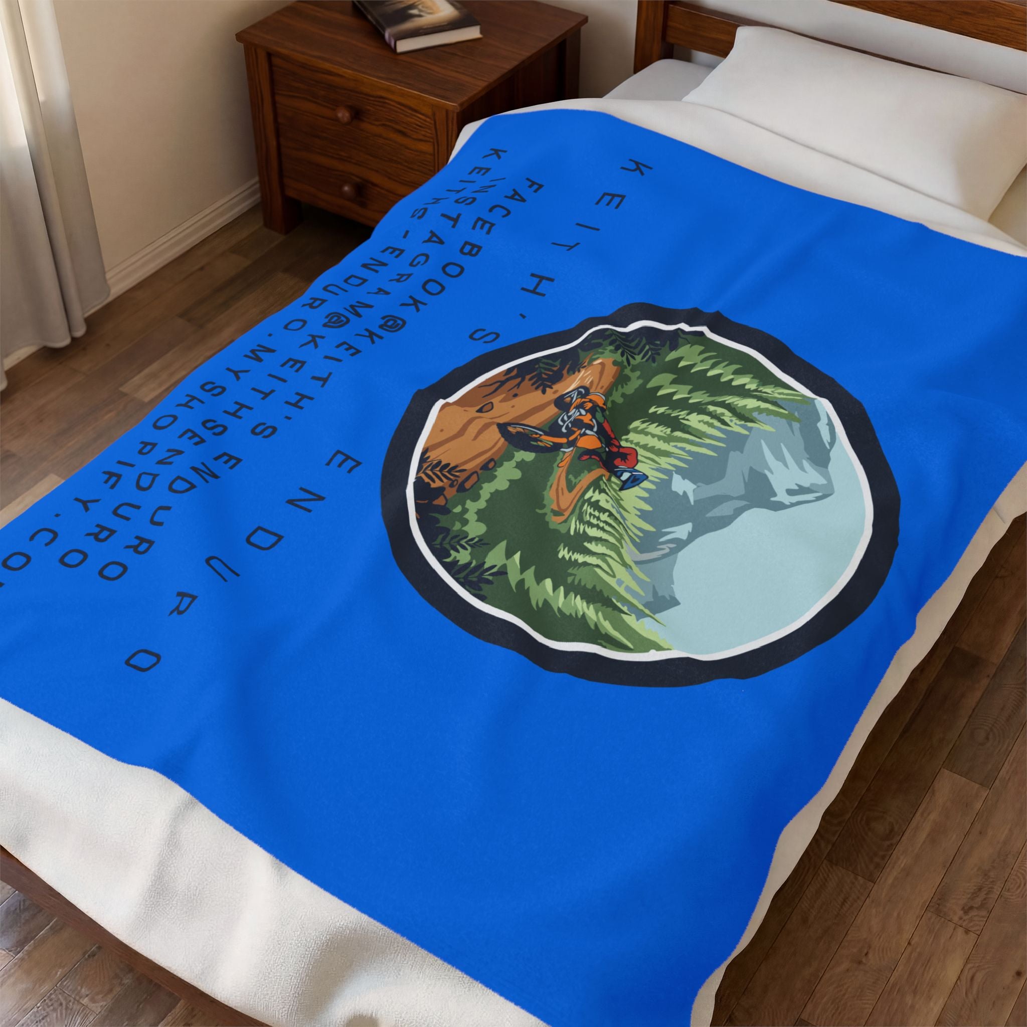 Velveteen Plush Blanket — Keith's Enduro Dirt Biking Throw (Dirt bike logo, social links)