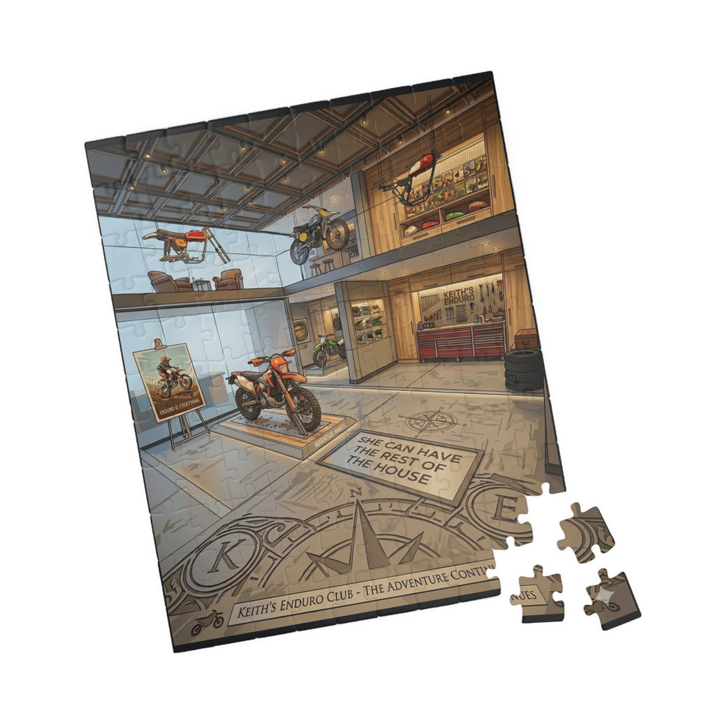 Motorcycle Garage Puzzle - Dream Workshop Scene Jigsaw puzzle "She can have the rest of the house" (110/252/520/1014 pcs)