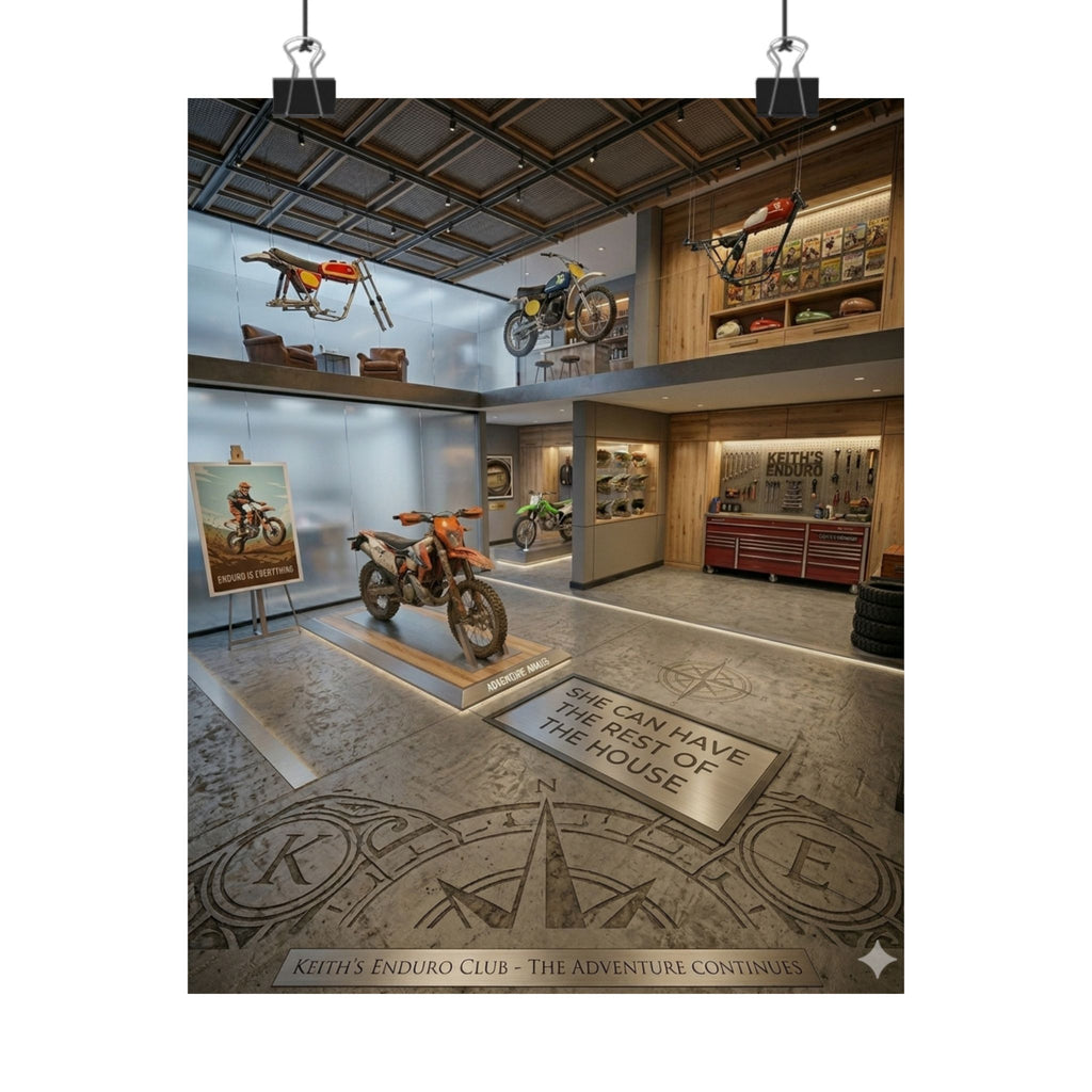 Keith's Enduro Garage Poster — Matte Vertical Dirt bike Wall Art