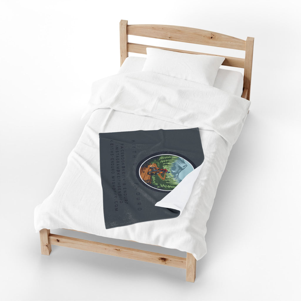 Velveteen Plush Blanket - Keith's Enduro Dirt Bike Mountain Ride Design