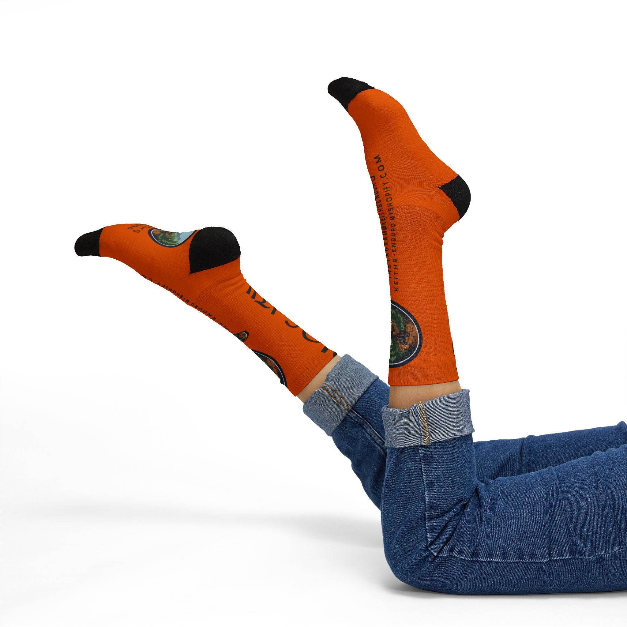 Orange 'Ride It!!' Sublimation Socks — Keith's Enduro Graphic Crew Socks