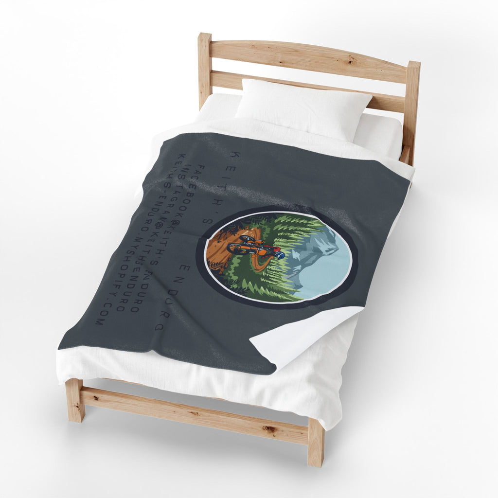 Velveteen Plush Blanket - Keith's Enduro Dirt Bike Mountain Ride Design