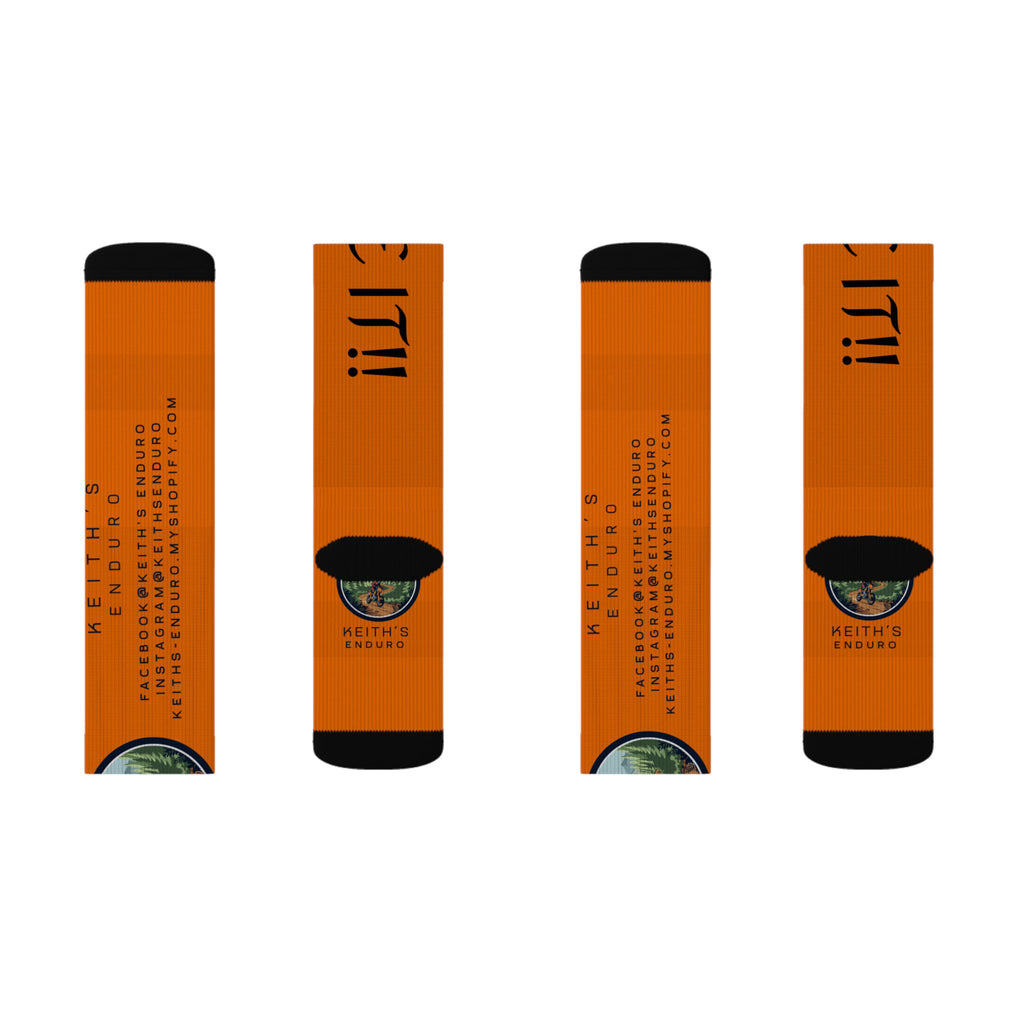 Orange 'Ride It!!' Sublimation Socks — Keith's Enduro Graphic Crew Socks
