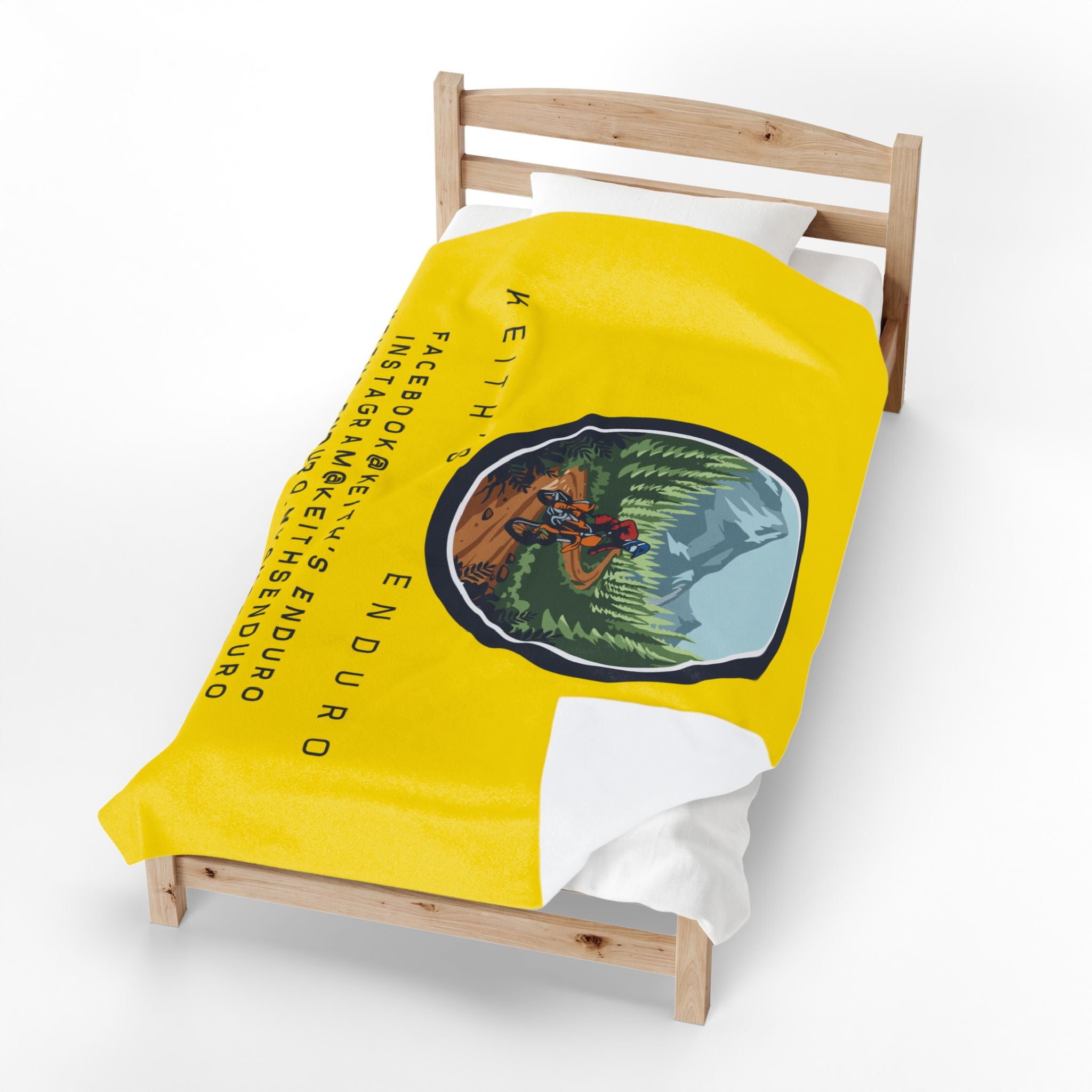 Velveteen Plush Blanket – "Keith's Enduro" Mountain Dirt Bike Logo Throw