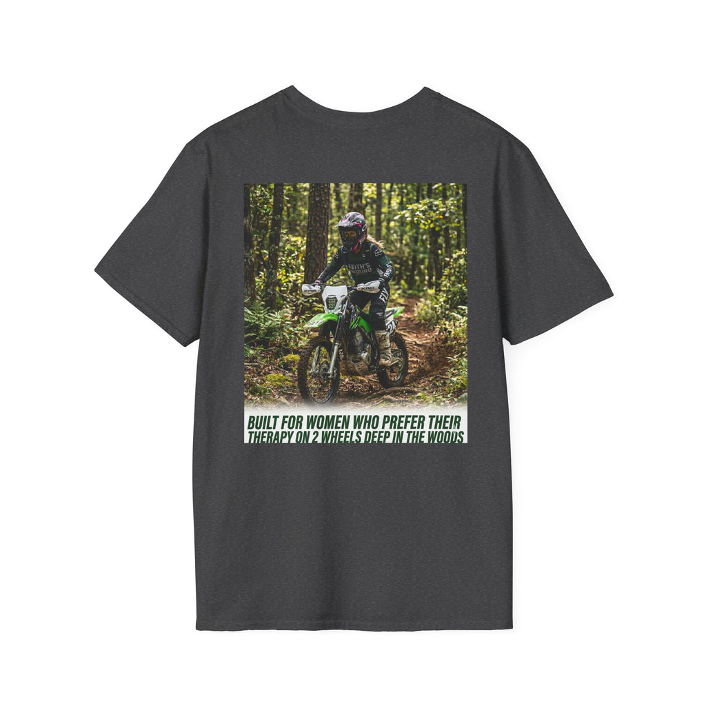Women's T-Shirt — Trail Riding Design “Therapy on two wheels” | Casual Tee for Dirt Bike Lovers
