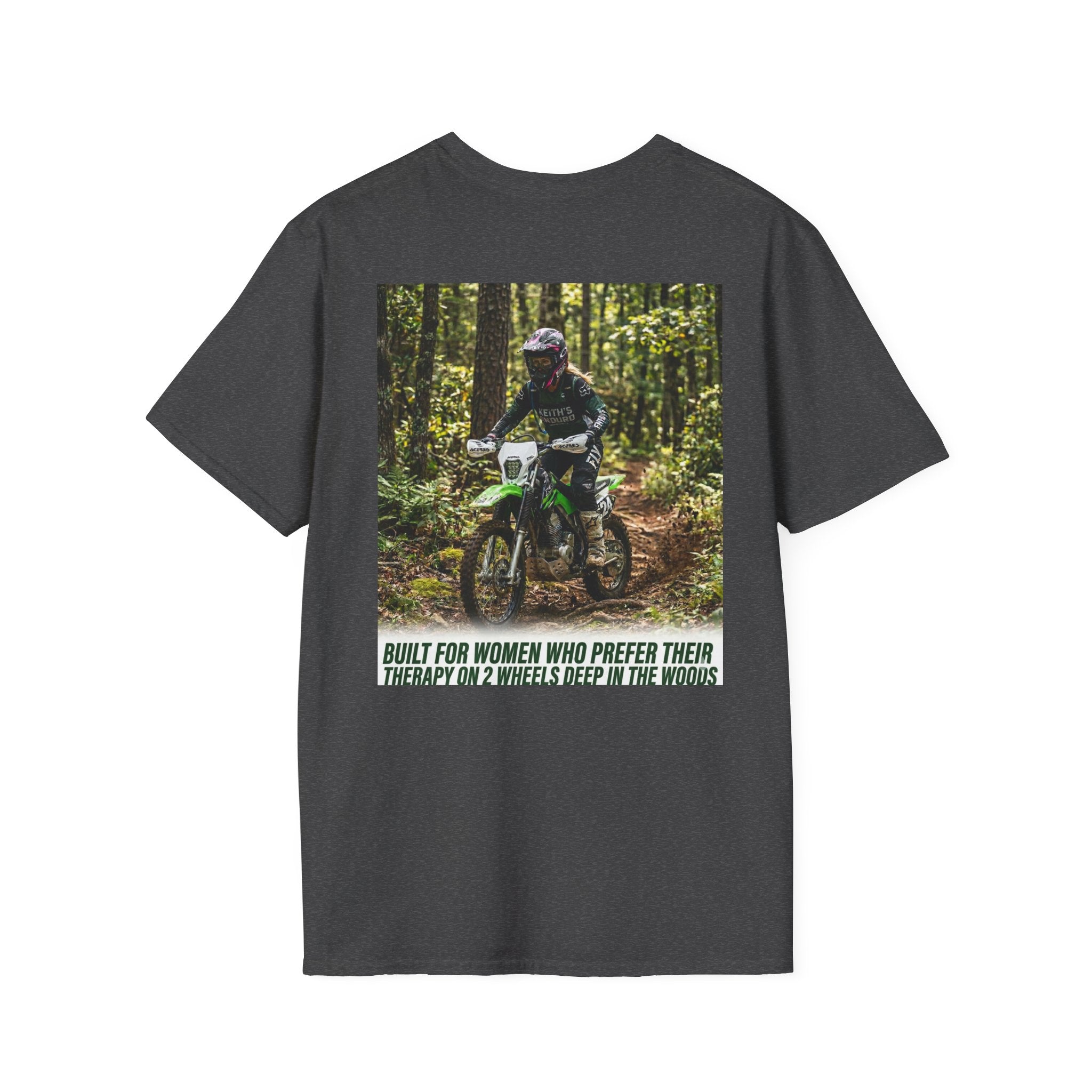 Women's T-Shirt — Trail Riding Design “Therapy on two wheels” | Casual Tee for Dirt Bike Lovers