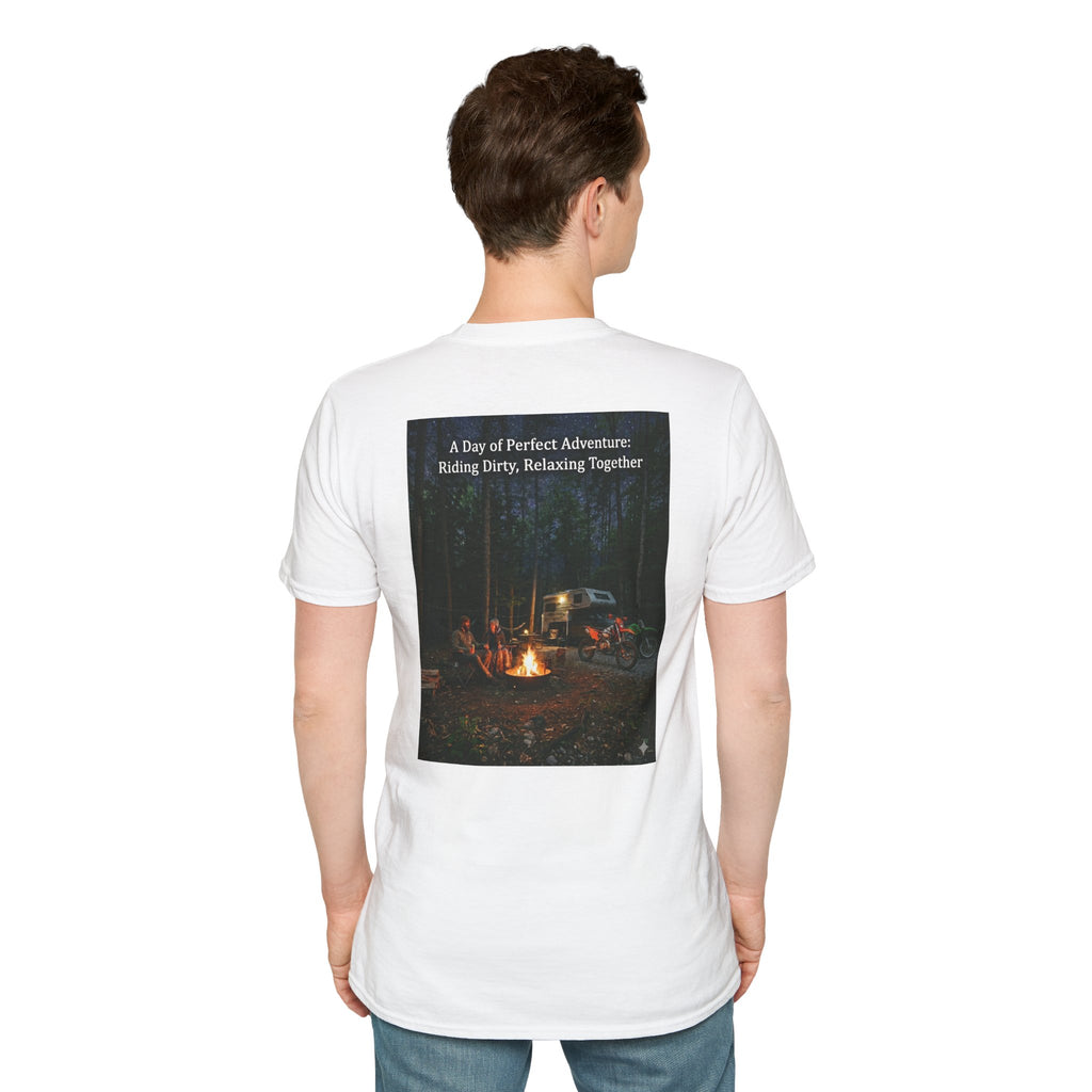 Adventure Campfire T-Shirt — "A Day of Perfect Adventure: Riding Dirty, Relaxing Together"