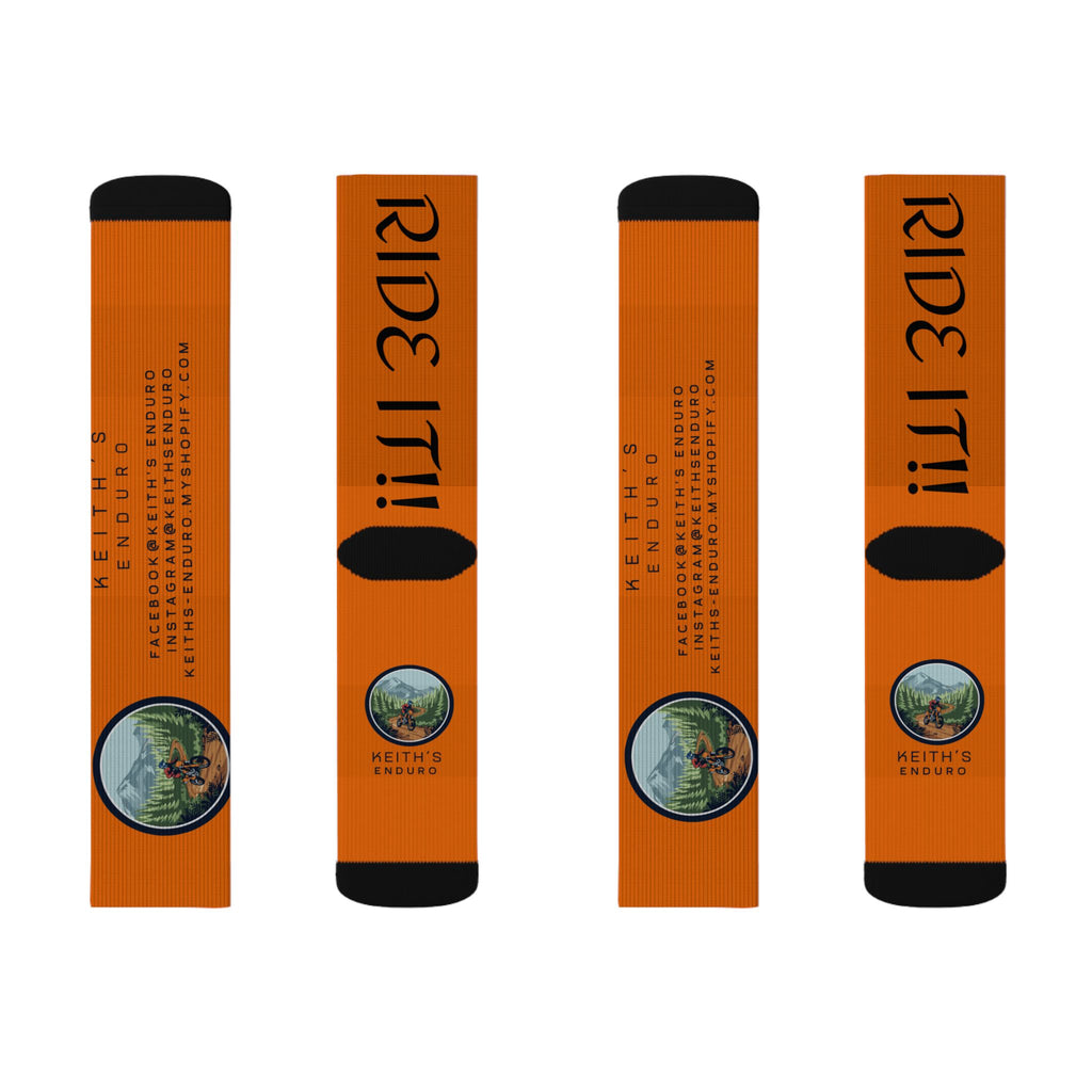 Orange 'Ride It!!' Sublimation Socks — Keith's Enduro Graphic Crew Socks