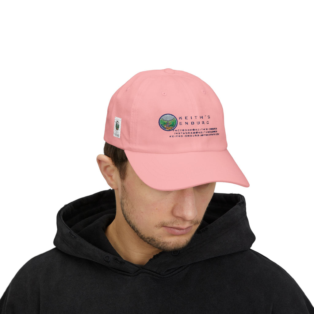 Dad Cap — Keith’s Enduro Logo Embroidered White Baseball Hat