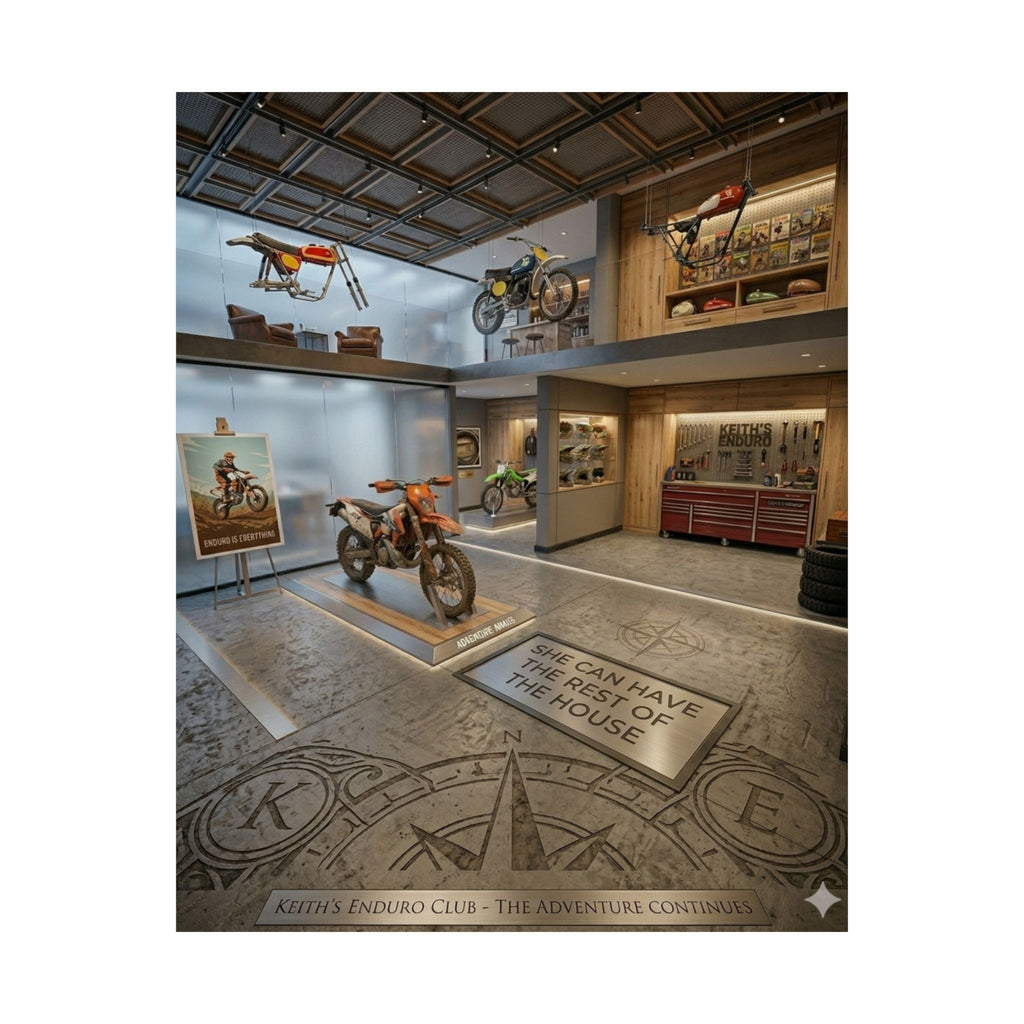 Keith's Enduro Garage Poster — Matte Vertical Dirt bike Wall Art