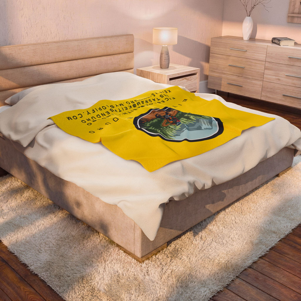 Velveteen Plush Blanket – "Keith's Enduro" Mountain Dirt Bike Logo Throw