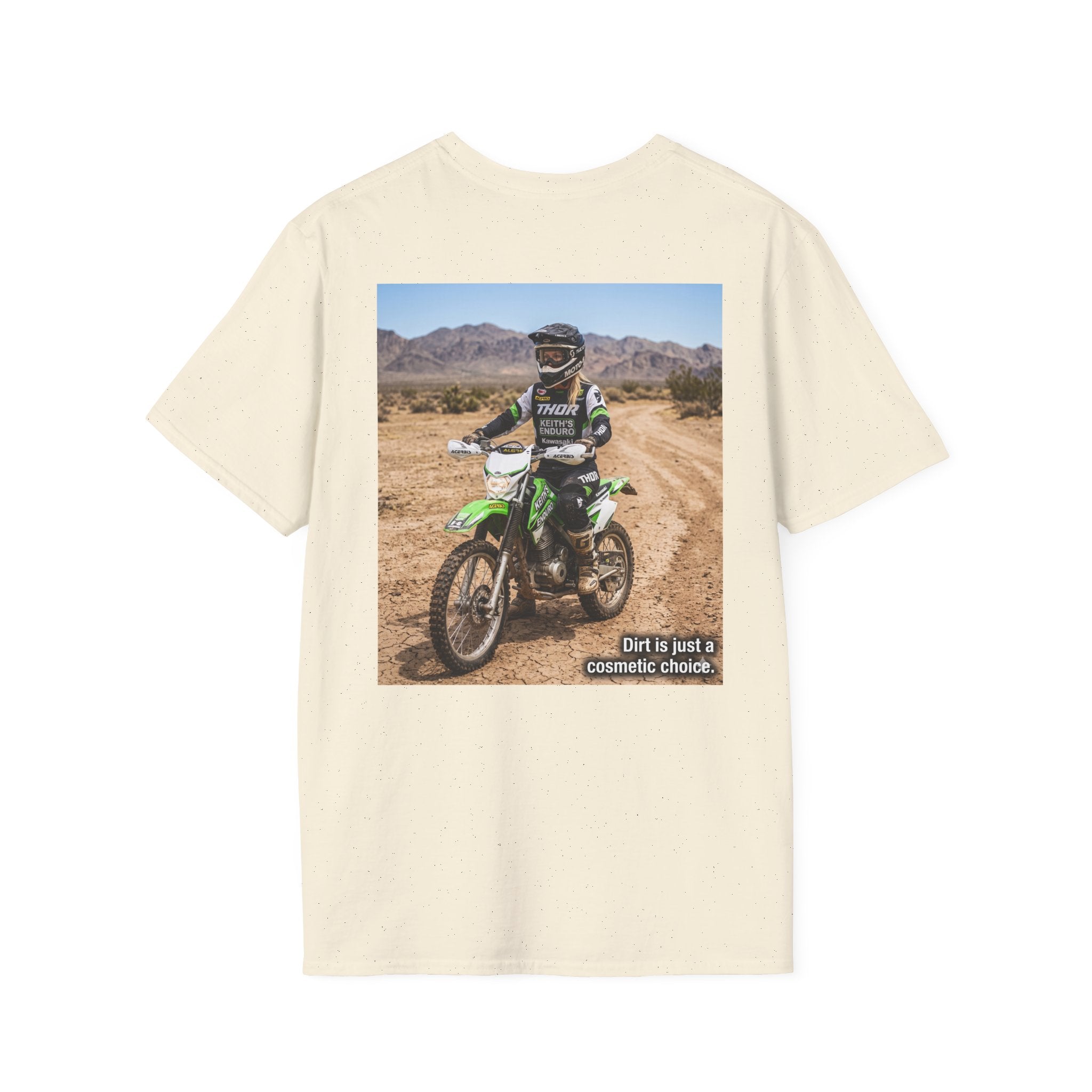 Women's Dirt Bike T-Shirt — "Dirt is a cosmetic choice #2" graphic tee