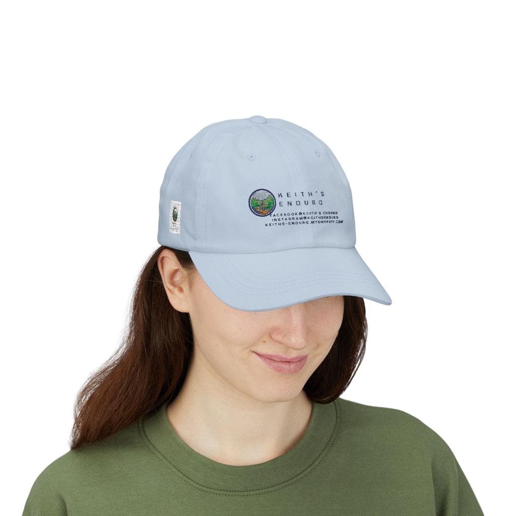 Dad Cap — Keith’s Enduro Logo Embroidered White Baseball Hat