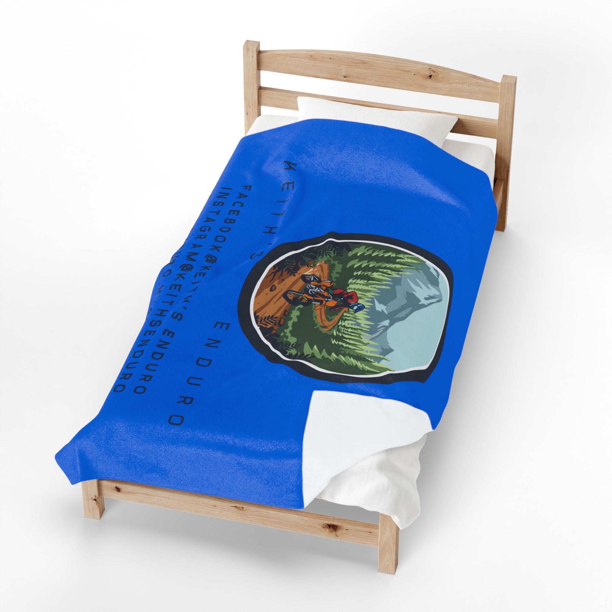 Velveteen Plush Blanket — Keith's Enduro Dirt Biking Throw (Dirt bike logo, social links)