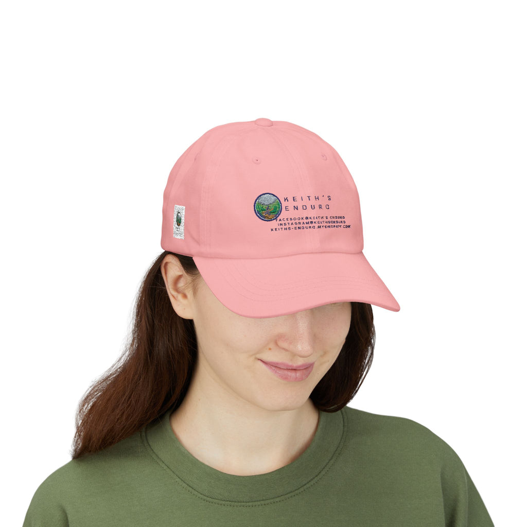 Dad Cap — Keith’s Enduro Logo Embroidered White Baseball Hat