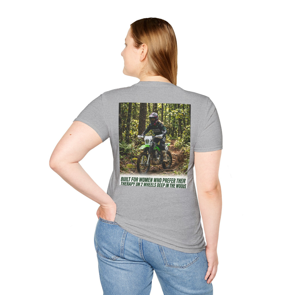 Women's T-Shirt — Trail Riding Design “Therapy on two wheels” | Casual Tee for Dirt Bike Lovers