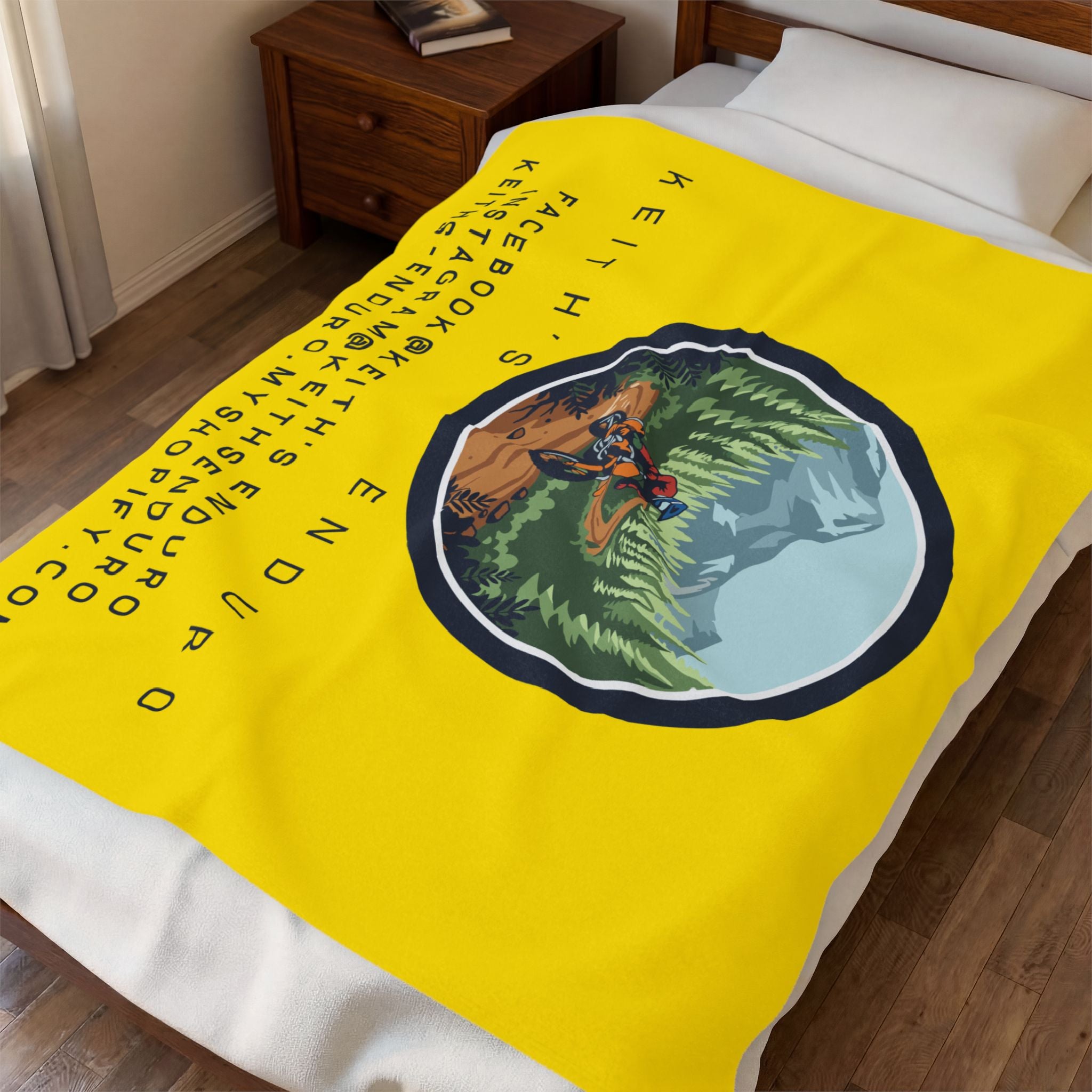 Velveteen Plush Blanket – "Keith's Enduro" Mountain Dirt Bike Logo Throw