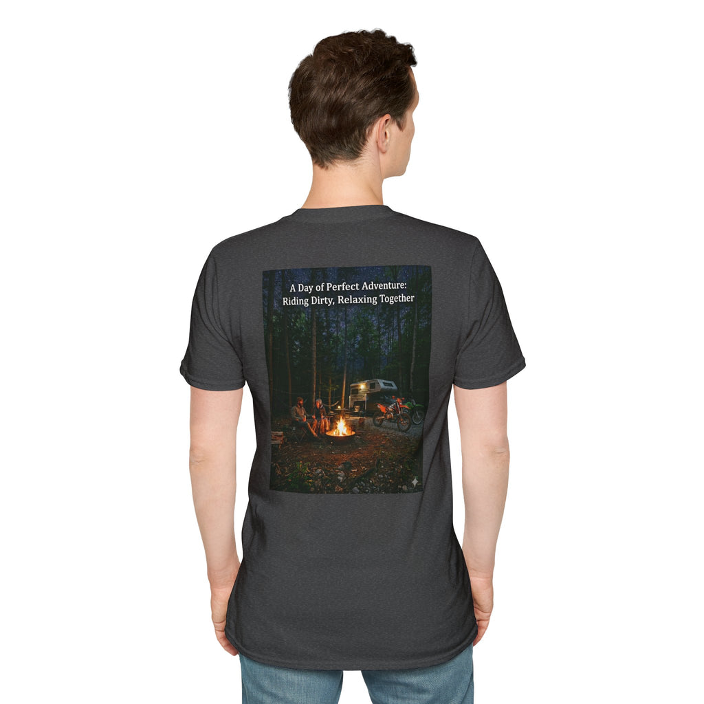 Adventure Campfire T-Shirt — "A Day of Perfect Adventure: Riding Dirty, Relaxing Together"