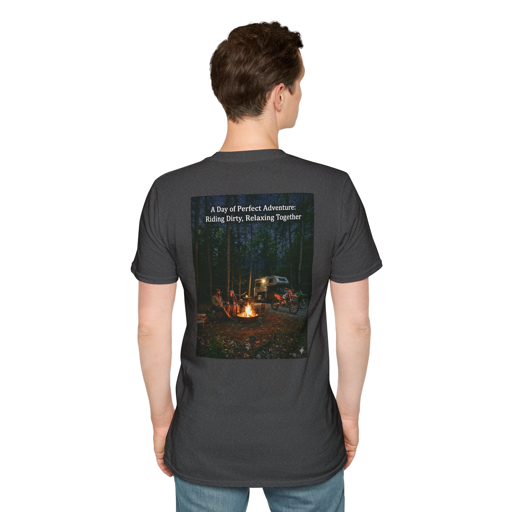 Adventure Campfire T-Shirt — "A Day of Perfect Adventure: Riding Dirty, Relaxing Together"