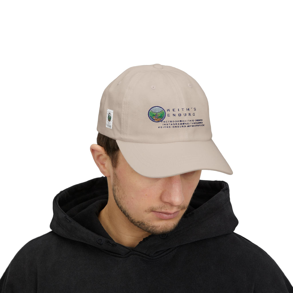 Dad Cap — Keith’s Enduro Logo Embroidered White Baseball Hat