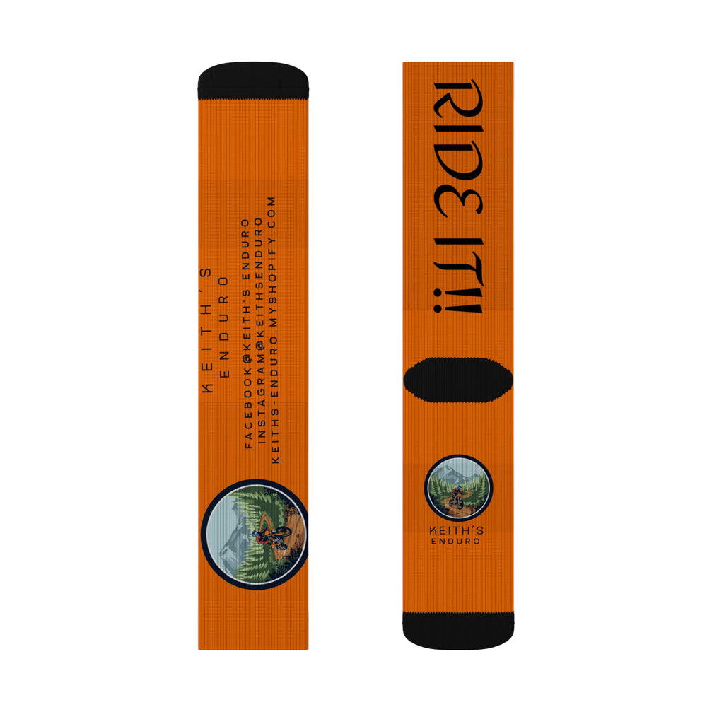 Orange 'Ride It!!' Sublimation Socks — Keith's Enduro Graphic Crew Socks