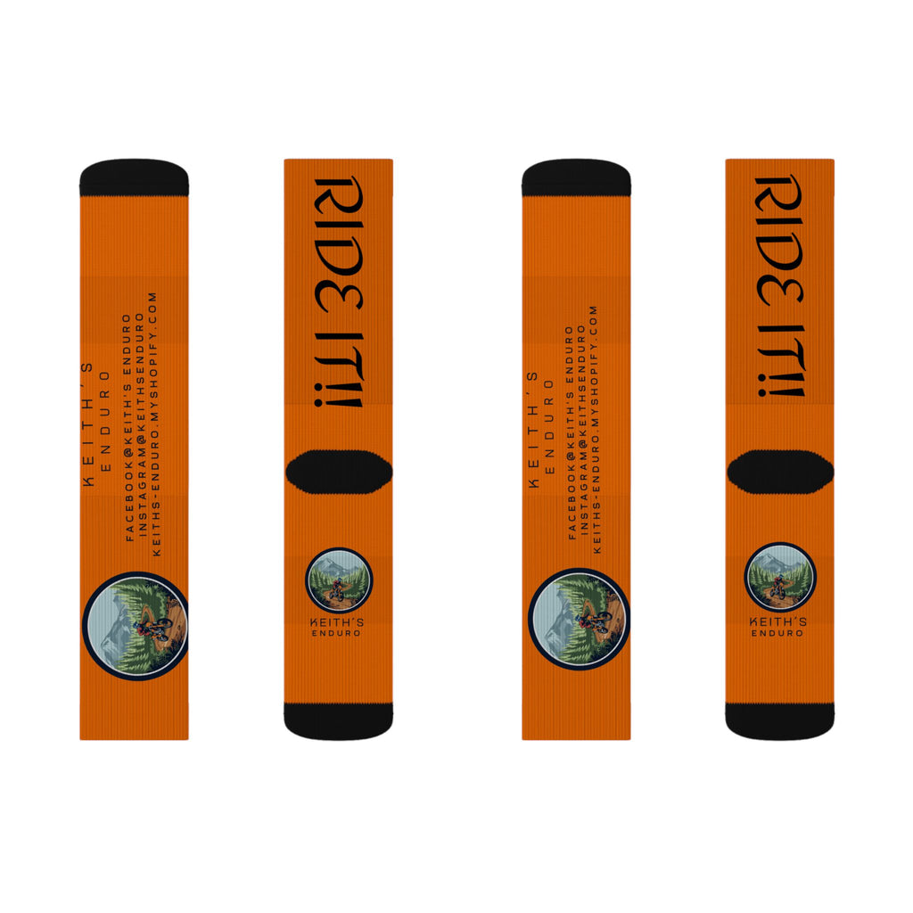 Orange 'Ride It!!' Sublimation Socks — Keith's Enduro Graphic Crew Socks