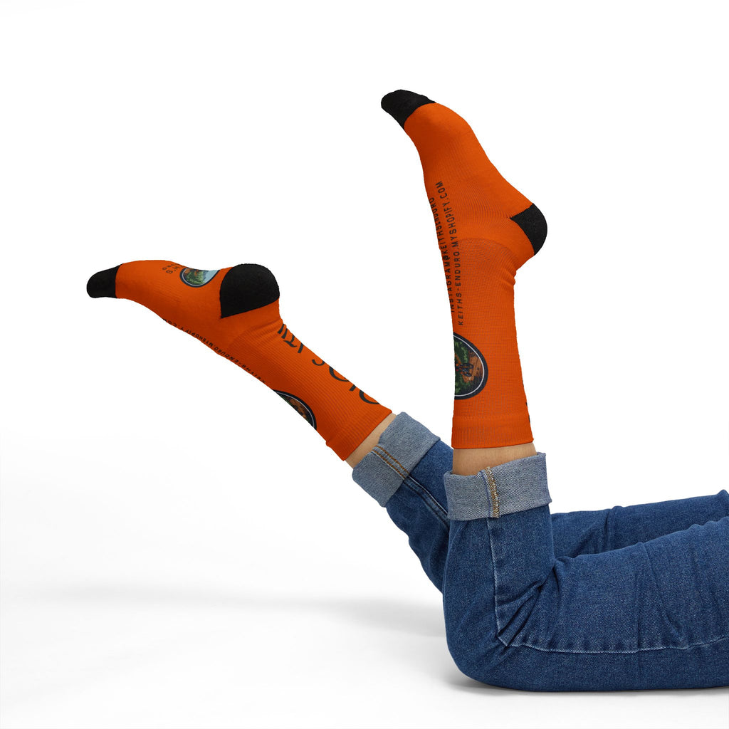 Orange 'Ride It!!' Sublimation Socks — Keith's Enduro Graphic Crew Socks