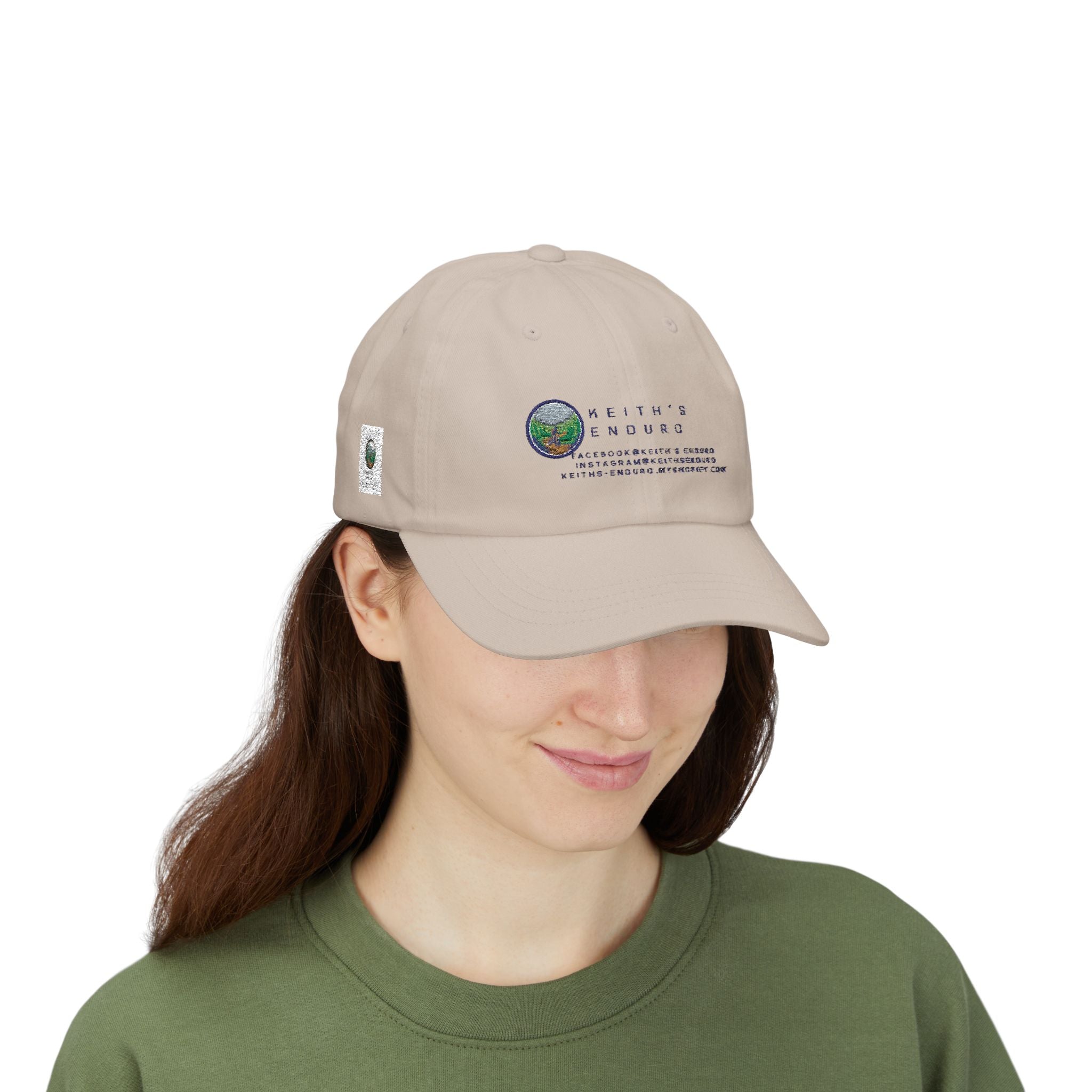 Dad Cap — Keith’s Enduro Logo Embroidered White Baseball Hat