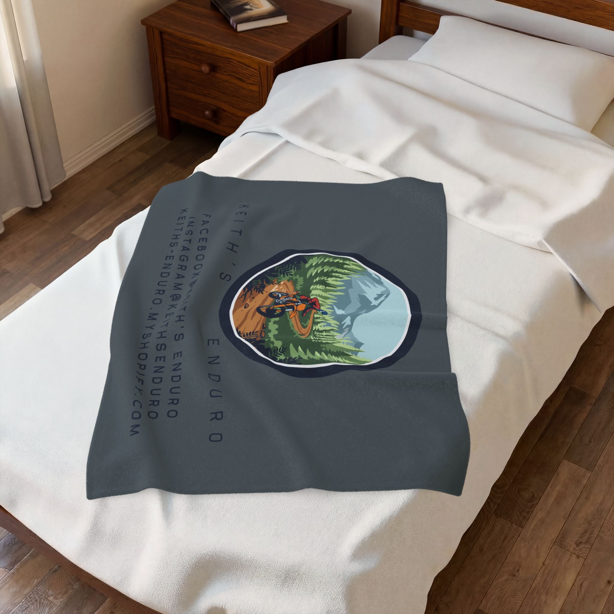Velveteen Plush Blanket - Keith's Enduro Dirt Bike Mountain Ride Design