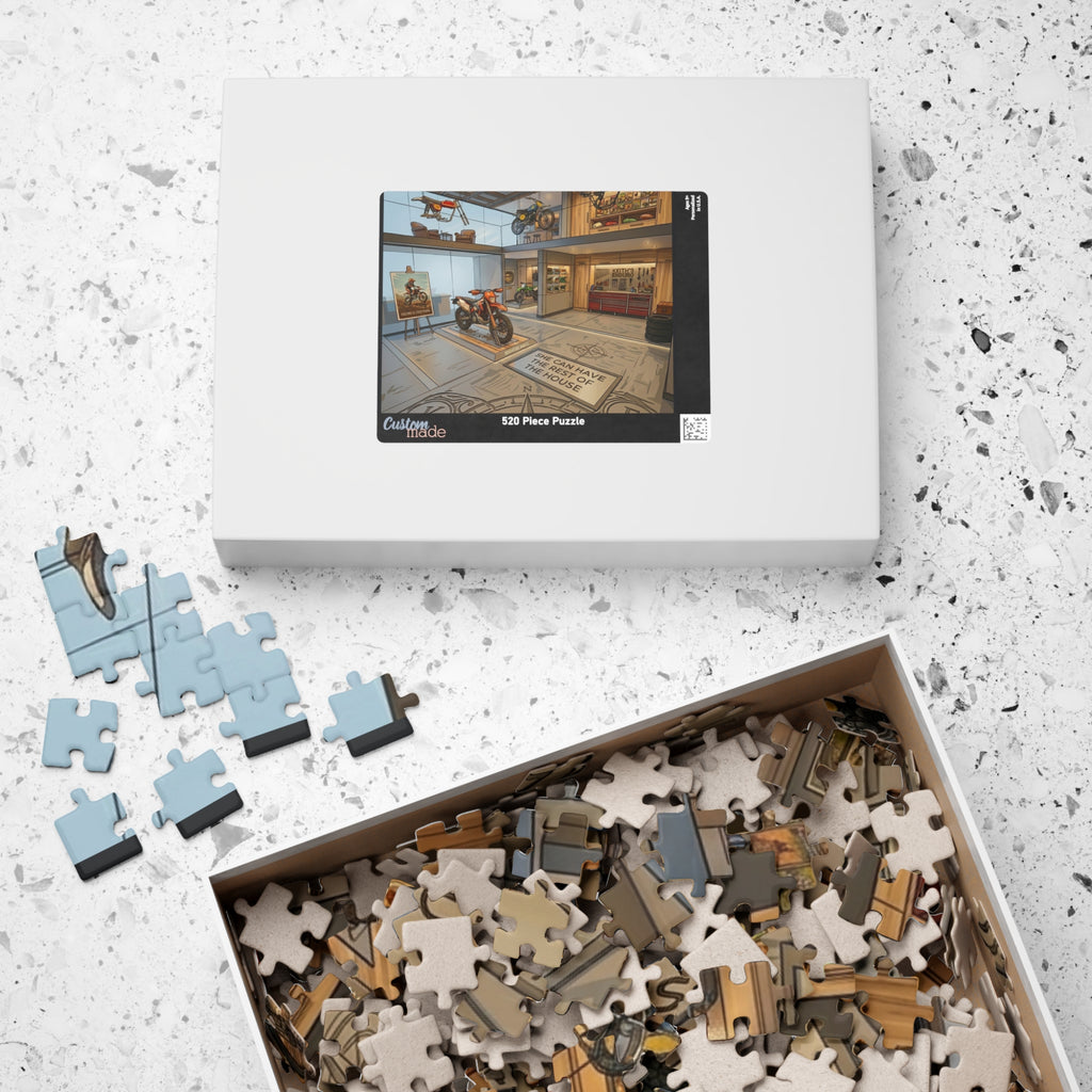 Motorcycle Garage Puzzle - Dream Workshop Scene Jigsaw puzzle "She can have the rest of the house" (110/252/520/1014 pcs)