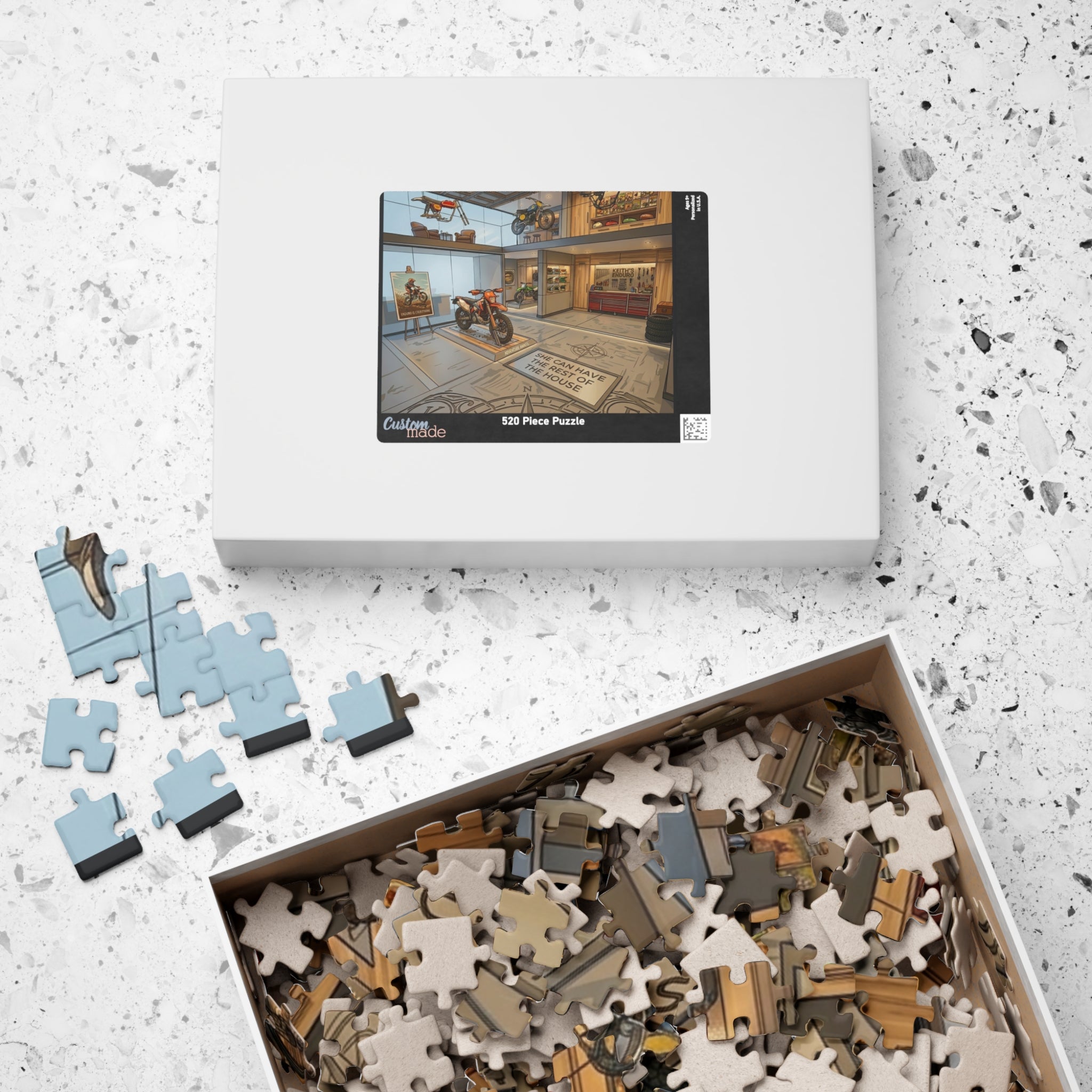 Motorcycle Garage Puzzle - Dream Workshop Scene Jigsaw puzzle "She can have the rest of the house" (110/252/520/1014 pcs)