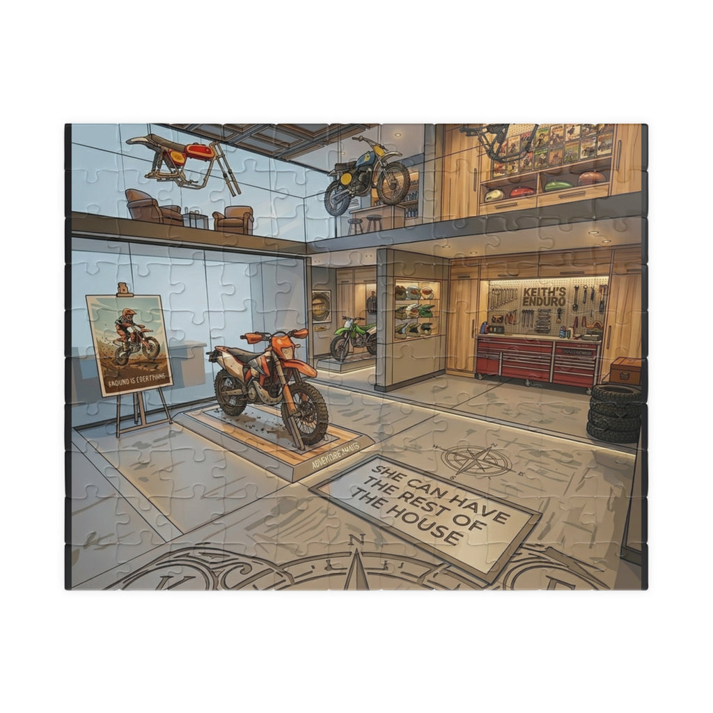 Motorcycle Garage Puzzle - Dream Workshop Scene Jigsaw puzzle "She can have the rest of the house" (110/252/520/1014 pcs)